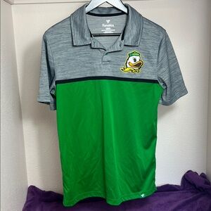 U Of O Fanatics Polo, Green & Gray, Polyester, Mens Short Sleeve Size Medium